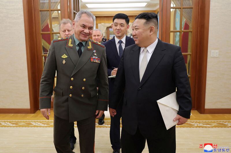 Mr Kim briefed the Russian Defence Minister on plans to expand North Korea’s military capabilities. AFP