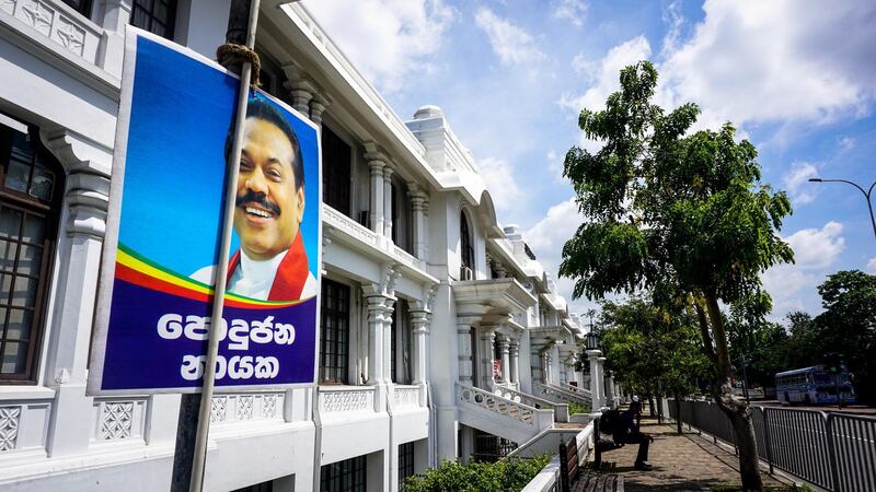 Mahinda Rajapaksa posters outside Lake House in Sri Lanka. Jack Moore/The National