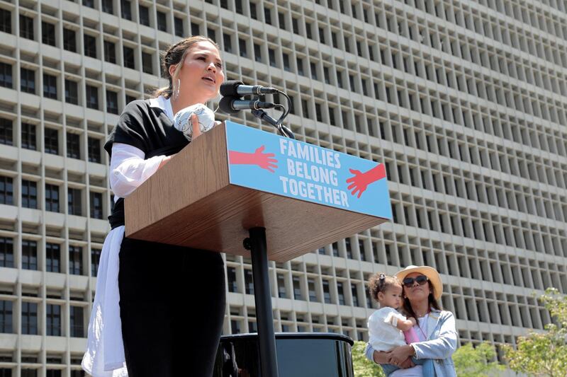 Chrissy Teigen speaks during a national day of action called 'Keep Families Together' to protest the Trump administration's 'Zero Tolerance' policy in Los Angeles, California. Reuters