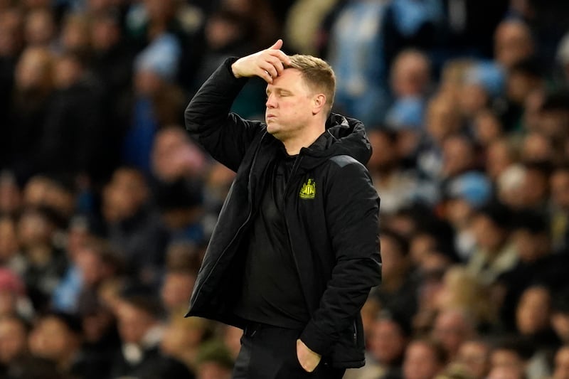 Newcastle's head coach Eddie Howe reacts on the touchline. AP