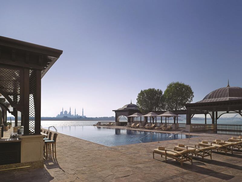 The pool at the Shangri-La in Abu Dhabi looks directly on to the Sheikh Zayed Grand Mosque. Shangri-La