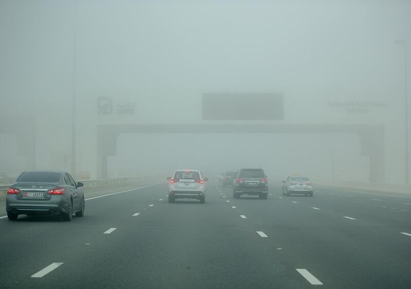 Abu Dhabi, United Arab Emirates, March 4, 2021.  Foggy morning at Abu Dhabi.  The E10 Highway.
Victor Besa / The National
Section:  NA