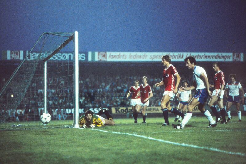Mandatory Credit: Photo by Colorsport/Shutterstock (3150092a)
Football - 1982 World Cup Qualifier - Norway 2 England 1 Norway goalkeeper Tore Antonsen makes another fine save in the Ullevaal Stadium Oslo Terry McDermott is the England player nearest the camera Norway 2 England 1
Sport