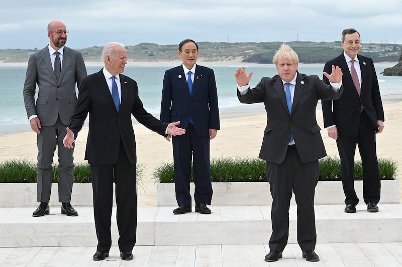 Mr Johnson hosts leaders during the G7 Summit in Carbis Bay, Cornwall, on June 11.