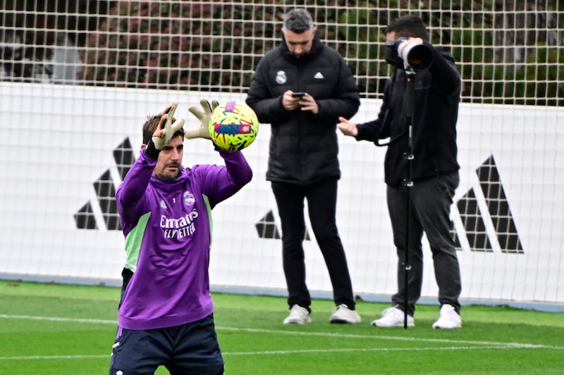 Real Madrid's Belgian goalkeeper Thibaut Courtois attends a training session. AFP