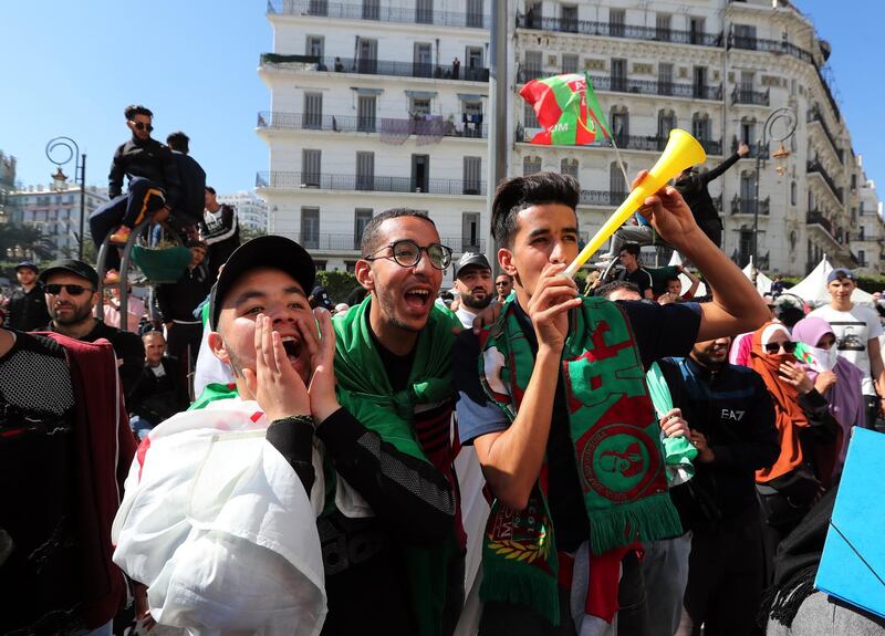 epa07431842 Algerian students protest one day after Algerian President Abdelaziz Bouteflika announced the withdrawal of his bid to run for a fifth term and postponed the elections in Algiers, Algeria, 12 March 2019. Bouteflika on 11 March announced that he will not run for a fifth Presidential term and the postponement of the presidential elections previously scheduled for 18 April 2019. Protests erupted on 22 February demanding that Bouteflika, who became President in 1999, not run for a fifth term.  EPA/MOHAMED MESSARA