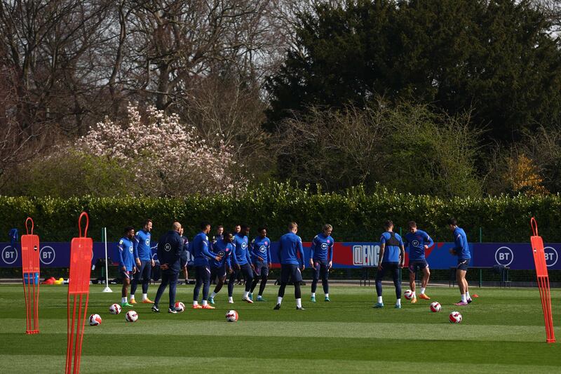 The England squad training on the eve of their match against Ivory Coast. AFP