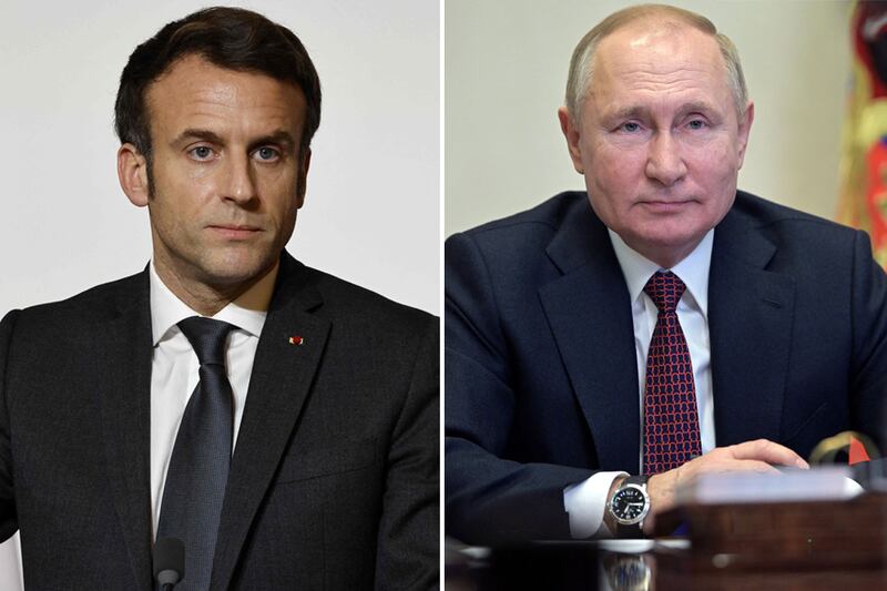 France's President Emmanuel Macron and Russian President Vladimir Putin. AFP