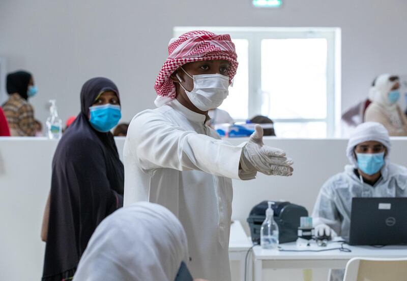 Residents and workers are a big show for PCR free tests at the  SEHA Covid-19 Drive-Through Service Center at 6th Street, Musaffah in Abu Dhabi on June 17th, 2021.  There is a huge demand for vaccinations and PCRs after the green pass restrictions. Victor Besa / The National.
Reporter: Shireena Al Nowais for News