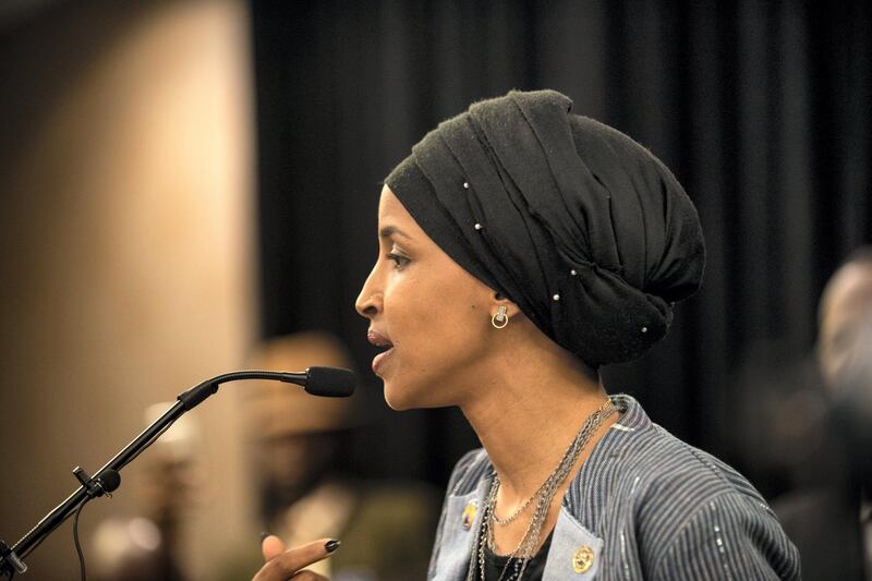 MINNEAPOLIS, MN - NOVEMBER 06: Minnesota Democratic Congressional Candidate Ilhan Omar speaks at an election night results party on November 6, 2018 in Minneapolis, Minnesota. Omar won the race for Minnesota's 5th congressional district seat against Republican candidate Jennifer Zielinski to become one of the first Muslim women elected to Congress. (Photo by Stephen Maturen/Getty Images)