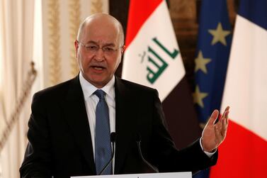 Iraqi President Barham Salih says his country has held talks between Riyadh and Tehran more than once. Pool via Reuters