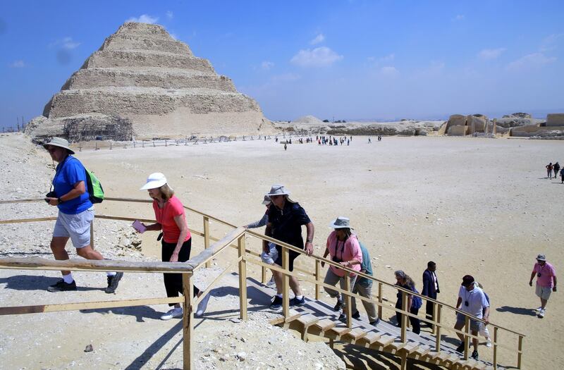 Toursists visit King Djoser's step pyramid, also known as the Saqqara pyramid in Saqqara area, Giza, Egypt. EPA