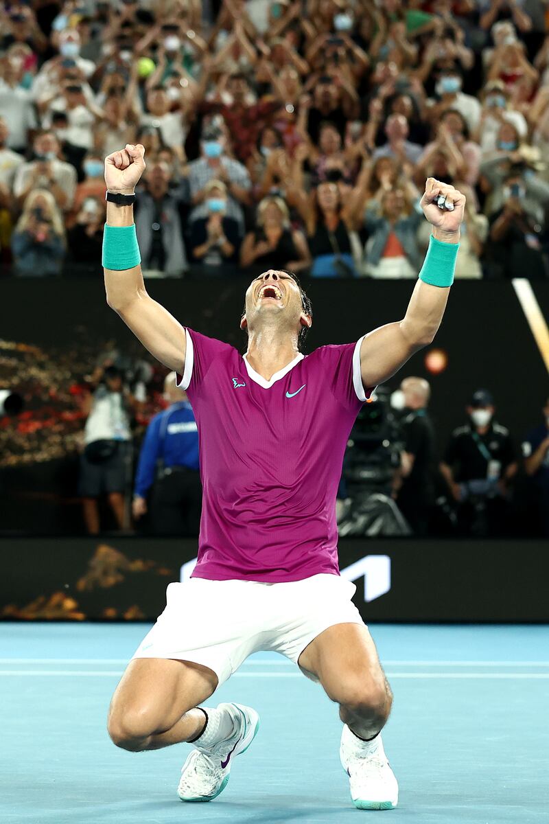 Rafael Nadal after clinching match point against Daniil Medvedev. Getty