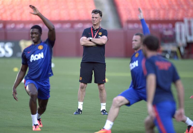 Manchester United manager Louis van Gaal watches during team training. Shawn Thew / EPA