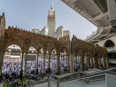 epa07761071 Muslim pilgrims gather inside the Sacred Mosque, Mecca, Saudi Arabia, 07 August 2019. According to Saudi authorities, some 1.8 million Hajj pilgrims have arrived so far in the kingdom for the  yearly religious rite. Around 2.5 million Muslims are expected to attend this year's Hajj pilgrimage, which is highlighted by the Day of Arafah, one day prior to Eid al-Adha. Eid al-Adha is the holiest of the two Muslims holidays celebrated each year, it marks the yearly Muslim pilgrimage (Hajj) to visit Mecca, the holiest place in Islam.  EPA/STR