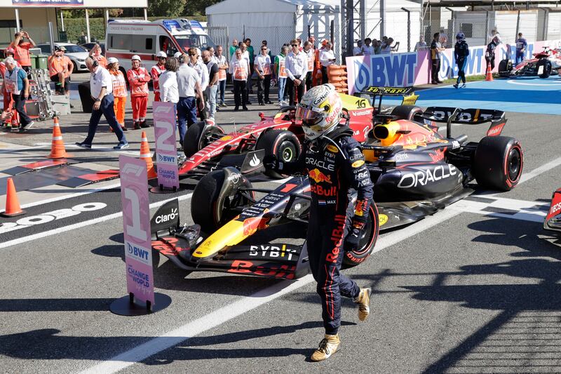 Red Bull's Max Verstappen of the Netherlands walks from his car after winning the Italian Grand Prix. AP