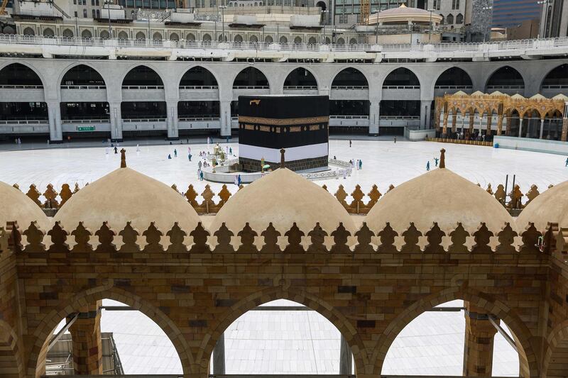 A view of the Kaaba, Islam's holiest shrine, at the centre of the Grand Mosque complex ahead of the annual Hajj pilgrimage season in Saudi Arabia's holy city of Mecca. The 2020 hajj season has been scaled back dramatically as Saudi Arabia battles a coronavirus surge. AFP