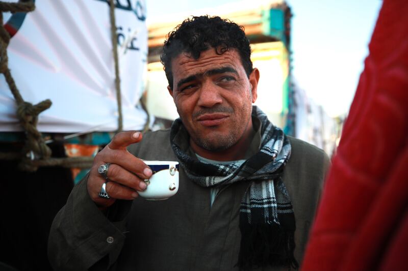 Lorry driver Ahmed Ghoury waits to take aid from the UAE into Gaza