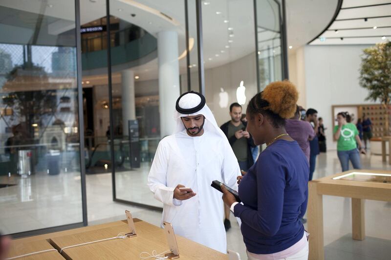 23.09.17. iPhone 8 launch in Dubai Mall Saturday morning. People has waited in line since early morning and others has pre ordered a phone online. Bakhit Al Sobousi was the second person to receive the iPhone after having pre ordered one online. He was let into the apple store at 9 as one of the first people.

Anna Nielsen For The National.