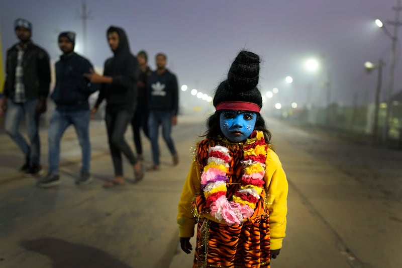 A child dressed as Hindu deity Shiva during Makar Sankranti celebrations in the northern Indian state of Uttar Pradesh. AP
