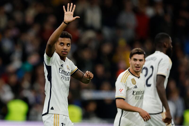 Rodrygo scored his seventh goal in his past five games for Real Madrid in the 2-0 win over Granada. AFP