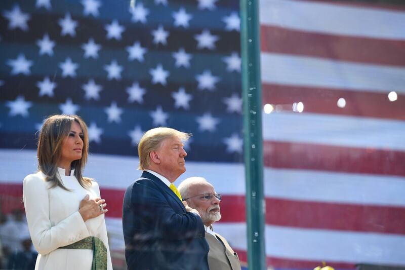 US President Donald Trump, First Lady Melania Trump and India's Prime Minister Narendra Modi attend 'Namaste Trump' rally at Sardar Patel Stadium. AFP