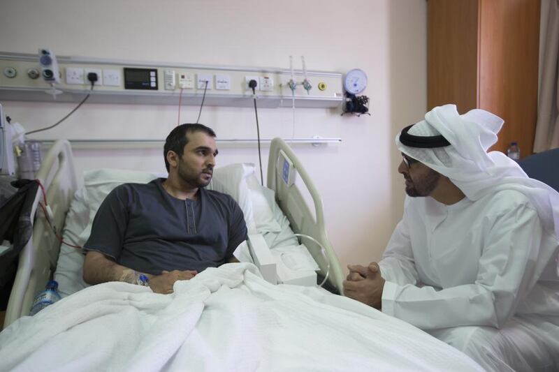 Sheikh Mohammed visits Abu Dhabi Sport TV channel presenter Tareq Al Hammadi, in Sheikh Khalifa Medical City hospital. Christopher Pike / Crown Prince Court — Abu Dhabi