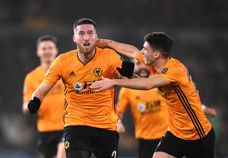 Matt Doherty celebrates after scoring his sides winning goal against Manchester City at Molineux. Getty