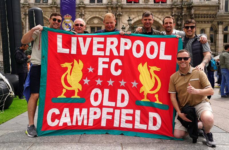 Liverpool fans at the Place de l'Hotel de Ville in Paris ahead of Saturday's Champions League final. PA
