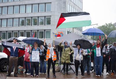 Pro-Palestinian protesters gathered in The Hague on another day when the conflict in the Middle East played out in court. Reuters 
