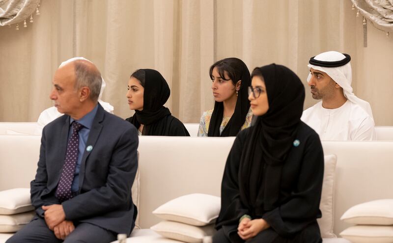 Sheikh Hamdan bin Mohamed, Sheikha Fatima bint Mohamed and Sheikha Salama bint Mohamed attend the meeting