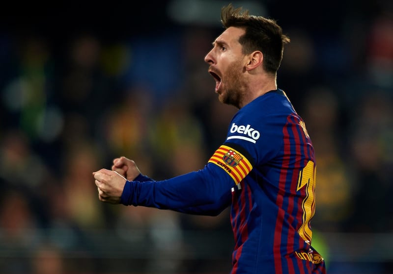 Barcelona's Lionel Messi celebrates after the fourth goal. Getty Images