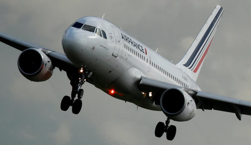 FILE PHOTO: An Air France Airbus A319-111 airplane prepares to land at the Charles de Gaulle Airport in Roissy, near Paris, France, April 28, 2018. REUTERS/Christian Hartmann - RC13505B8B30/File Photo