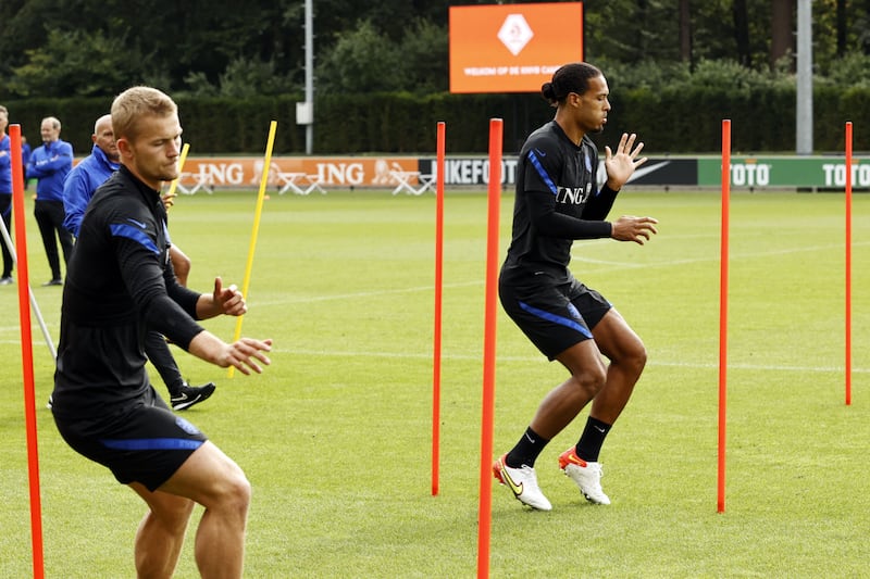Netherlands' Matthijs de Ligt and' Virgil van Dijk at training. AFP