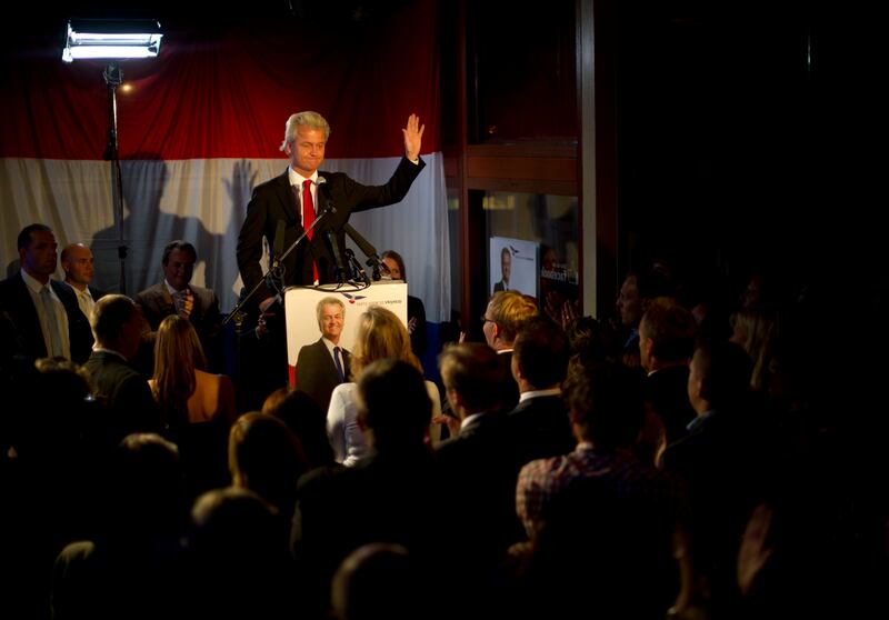 Mr Wilders on 2012 election night in The Hague, Netherlands. Getty Images
