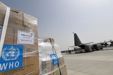 Emirates Corona Virus medical aid heading to Iran out of WHO Emergency hub from Dubai. AFP