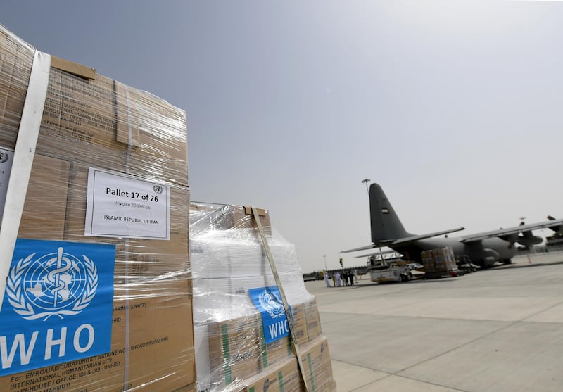 Emirates Corona Virus medical aid heading to Iran out of  WHO Emergency hub at the Al Maktum  International  Airpoart  IN Dubai on March 02,2020 / AFP / KARIM SAHIB
