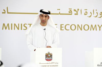 Dr Thani Al Zeyoudi, Minister of State for Foreign Trade, at the launch of NextGenFDI. Pawan Singh / The National