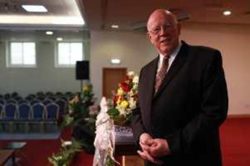 United Arab Emirates - Abu Dhabi - December 13th, 2009:  Reverend Carl Sherbeck speaks at the Inauguration Service of the new Evangelical Church of Abu Dhabi.  (Galen Clarke/The National) *** Local Caption ***  GC03_12132009_Church.JPG