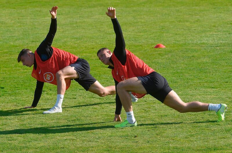 England's players training in Prague ahead of their Euro 2020 Group A qualifying soccer match against Bulgaria in Sofia on Monday. AFP