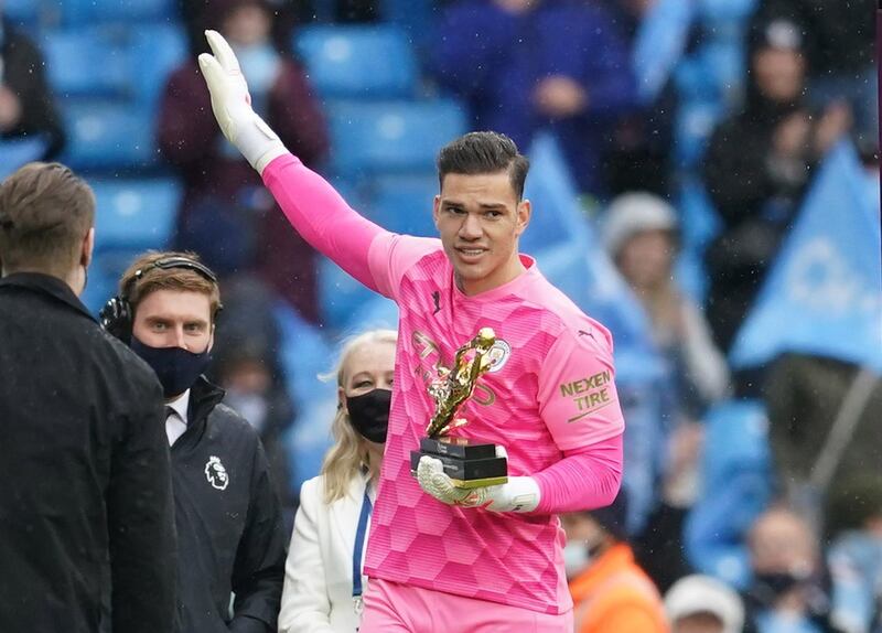 MANCHESTER CITY RATINGS: Ederson 8 -  After being named the Golden Glove winner for 2020/21, the Brazilian keeper made some key saves, including a penalty stop to deny Sigurdsson, to keep a clean sheet. EPA