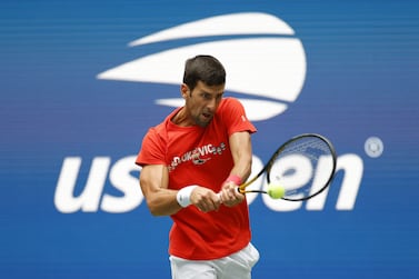 NEW YORK, NEW YORK - AUGUST 28: Novak Djokovic of Serbia returns the ball during a practice session prior to the start of the 2021 US Open at USTA Billie Jean King National Tennis Center on August 28, 2021 in the Queens borough of New York City.    Sarah Stier / Getty Images / AFP
