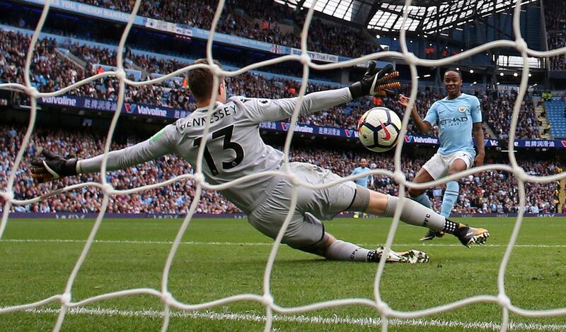 Raheem Sterling scores Manchester City's second goal. Jason Cairnduff / Reuters