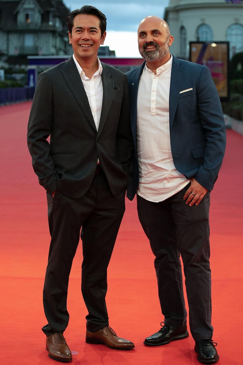 Jake Macapagal and Ben Rekhi on the red carpet during the 45th Deauville American Film Festival on September 11, 2019. AFP