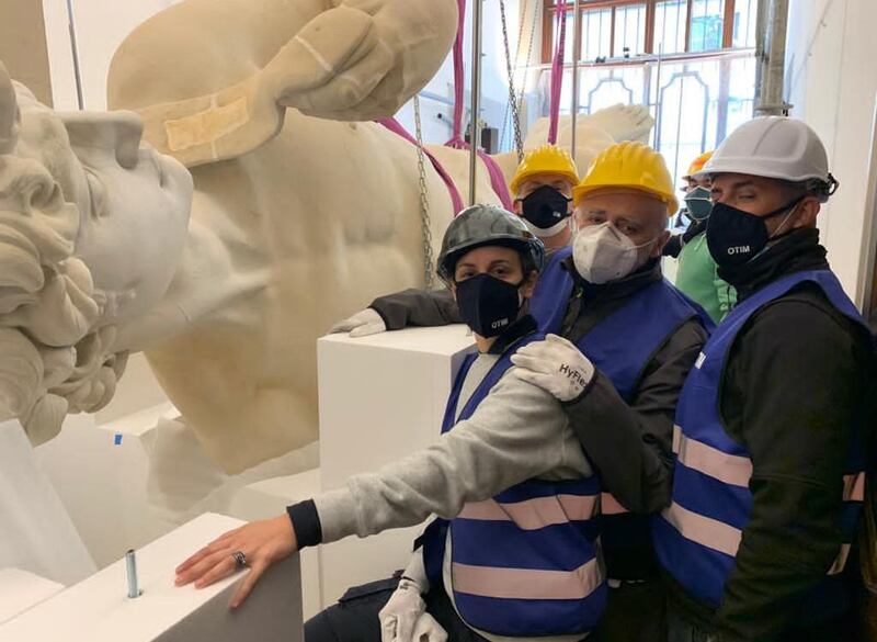 Chiara Rossolimo, fairs and exhibition director of OTIM, with the team that packed and transported a life-size replica of Michelangelo’s David from Florence to Dubai. Courtesy: OTIM