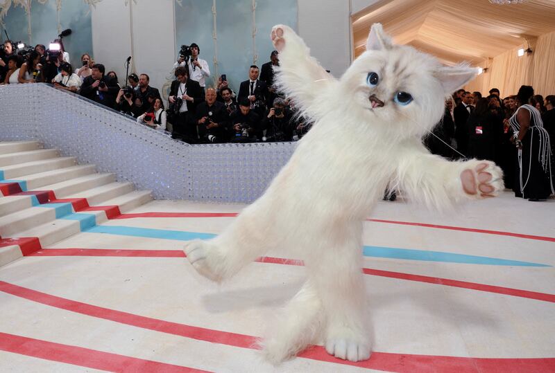Actor Jared Leto, dressed as the late designer Karl Lagerfeld's cat Choupette, poses at the Met Gala in New York. Reuters