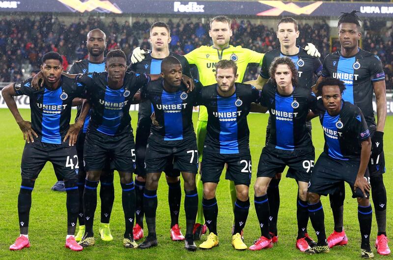 epa08338990 (FILE) - Players of Club Brugge line up for the UEFA Europa League round of 32, first leg soccer match between Club Brugge and Manchester United in Bruges, Belgium, 20 February 2020 (re-issued on 02 April 2020). Club Brugge will be awarded Belgian Pro League title winners as the Belgian League abandoned the 2019-20 season due to the ongoing coronavirus COVID-19 pandemic, media reports stated on 02 April 2020. The title decision is set to be confirmed at a general assembly meeting on 15 April 2020.  EPA/STEPHANIE LECOCQ *** Local Caption *** 55889209