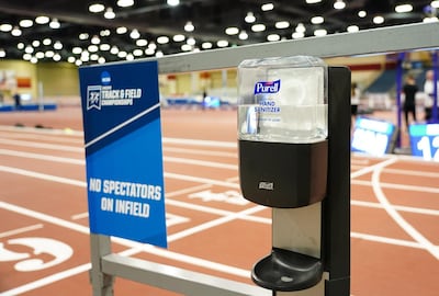 Mar 12, 2020; Albuquerque, New Mexico, USA; Purell hand sanitizer at the track prior to the NCAA Indoor Championships at Albuquerque Convention Center that were cancelled because of novel coronavirus. Mandatory Credit: Kirby Lee-USA TODAY Sports