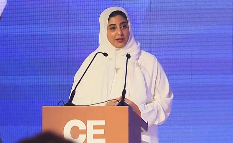 Sheikha Shamma bint Sultan, president and chief executive of the UAE Independent Climate Change Accelerators, speaks on the second day of the Ncema conference. Photo: National Emergency Crisis and Disaster Management Authority