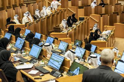 ABU DHABI, UNITED ARAB EMIRATES. 21 JANUARY 2020. Federal National Cuncil (FNC) meeting at the FNC Head Quarters in Abu Dhabi. (Photo: Antonie Robertson/The National) Journalist: Haneen Dajani. Section: National.

